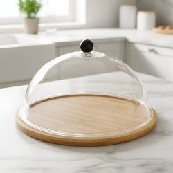 Plastic Serving Tray with Wooden Base